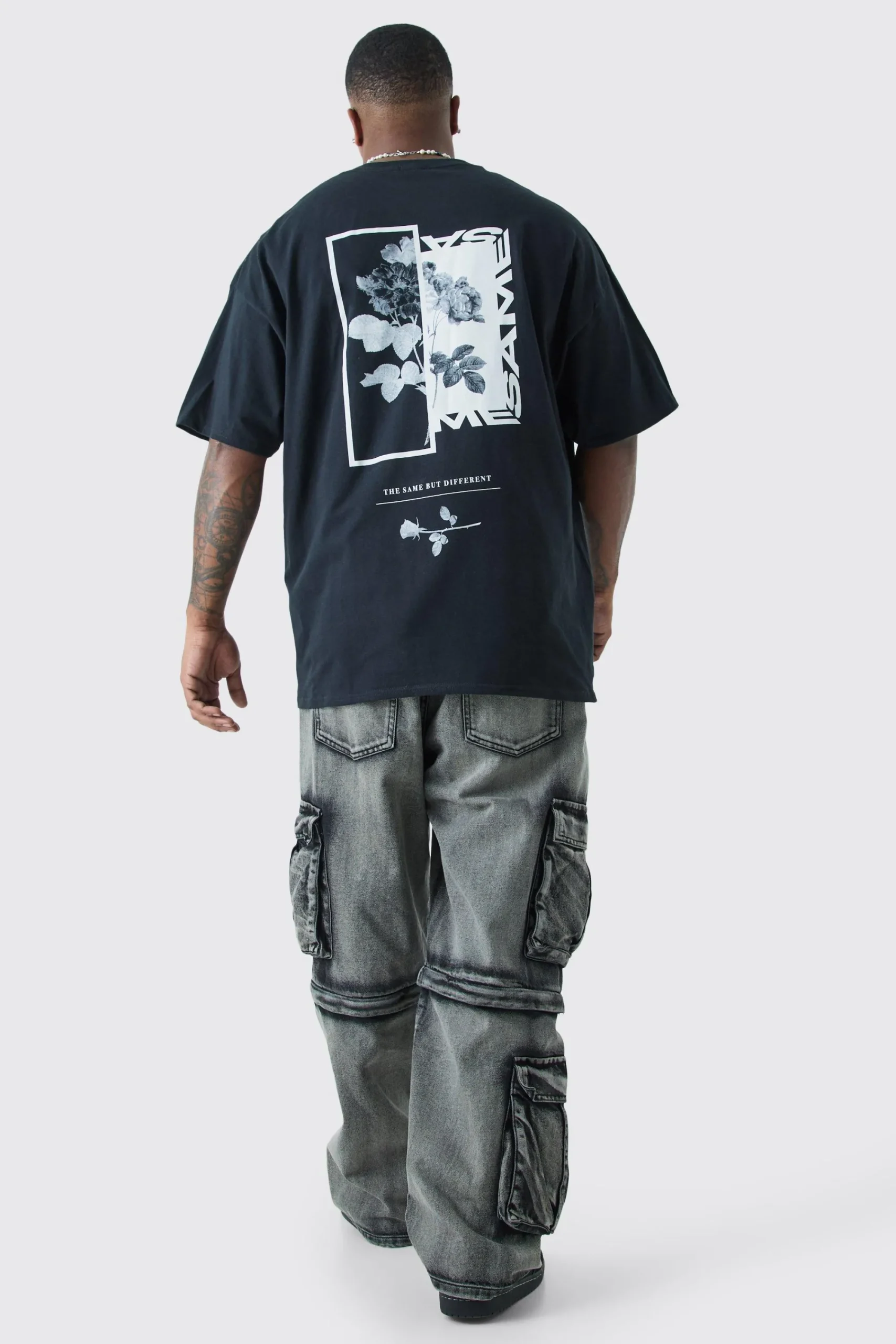 Plus Oversized Floral Photo Back Print T-shirt | UK^boohooMAN Discount