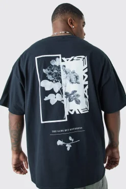 Plus Oversized Floral Photo Back Print T-shirt | UK^boohooMAN Discount