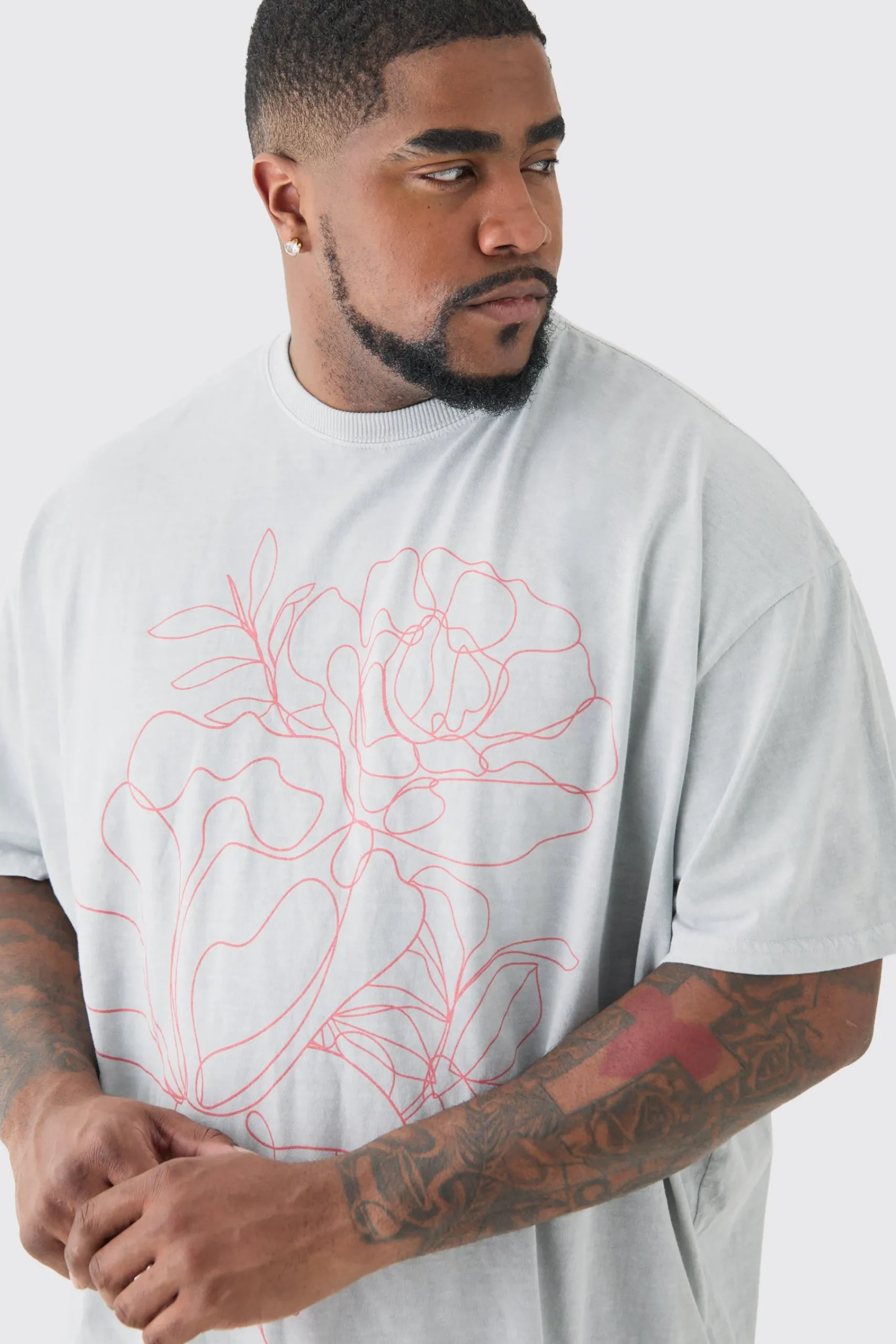 Plus Oversized Floral Stencil Print T-shirt In | UK^boohooMAN Clearance