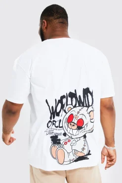 Plus Oversized Graffiti Teddy Back T-shirt | UK^boohooMAN New