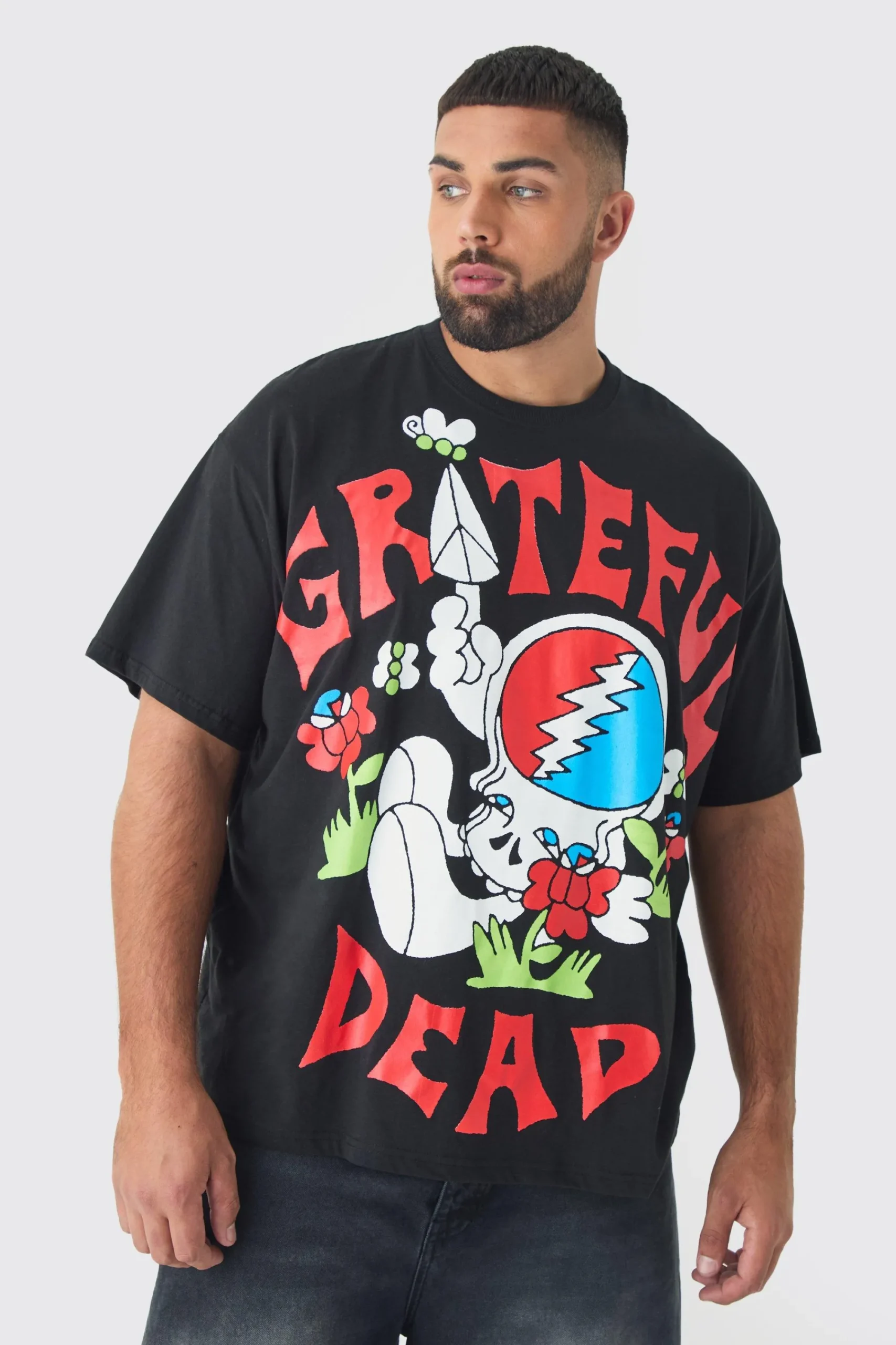 Plus Oversized Grateful Dead Large Scale License Print T-Shirt | UK^boohooMAN