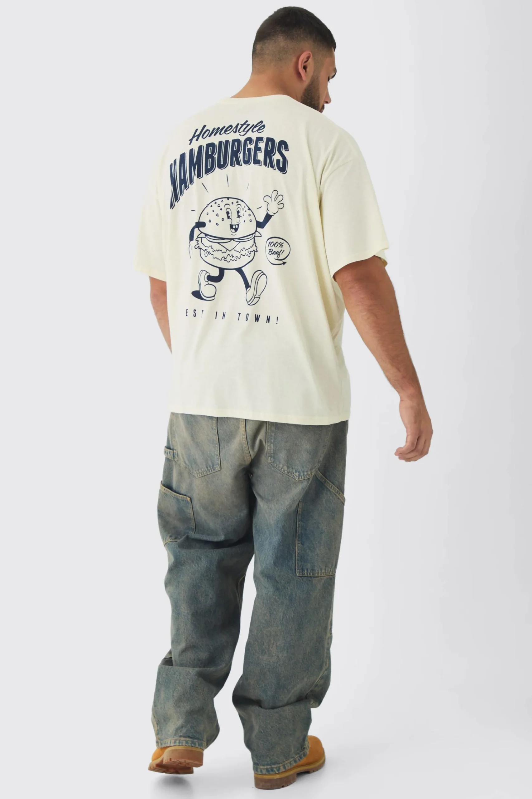 Plus Oversized Hamburger Graphic T-Shirt | UK^boohooMAN Outlet