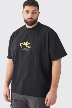 Plus Oversized Heavy Split Hem Print T-shirt | UK^boohooMAN Discount