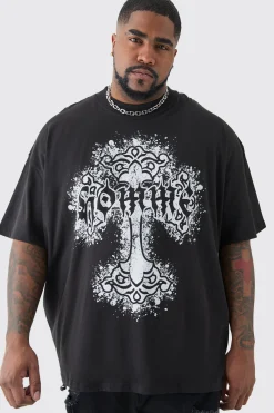 Plus Oversized Homme Cross Front & Back Print T-shirt | UK^boohooMAN Outlet