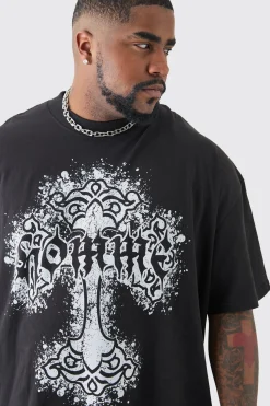 Plus Oversized Homme Cross Front & Back Print T-shirt | UK^boohooMAN Outlet