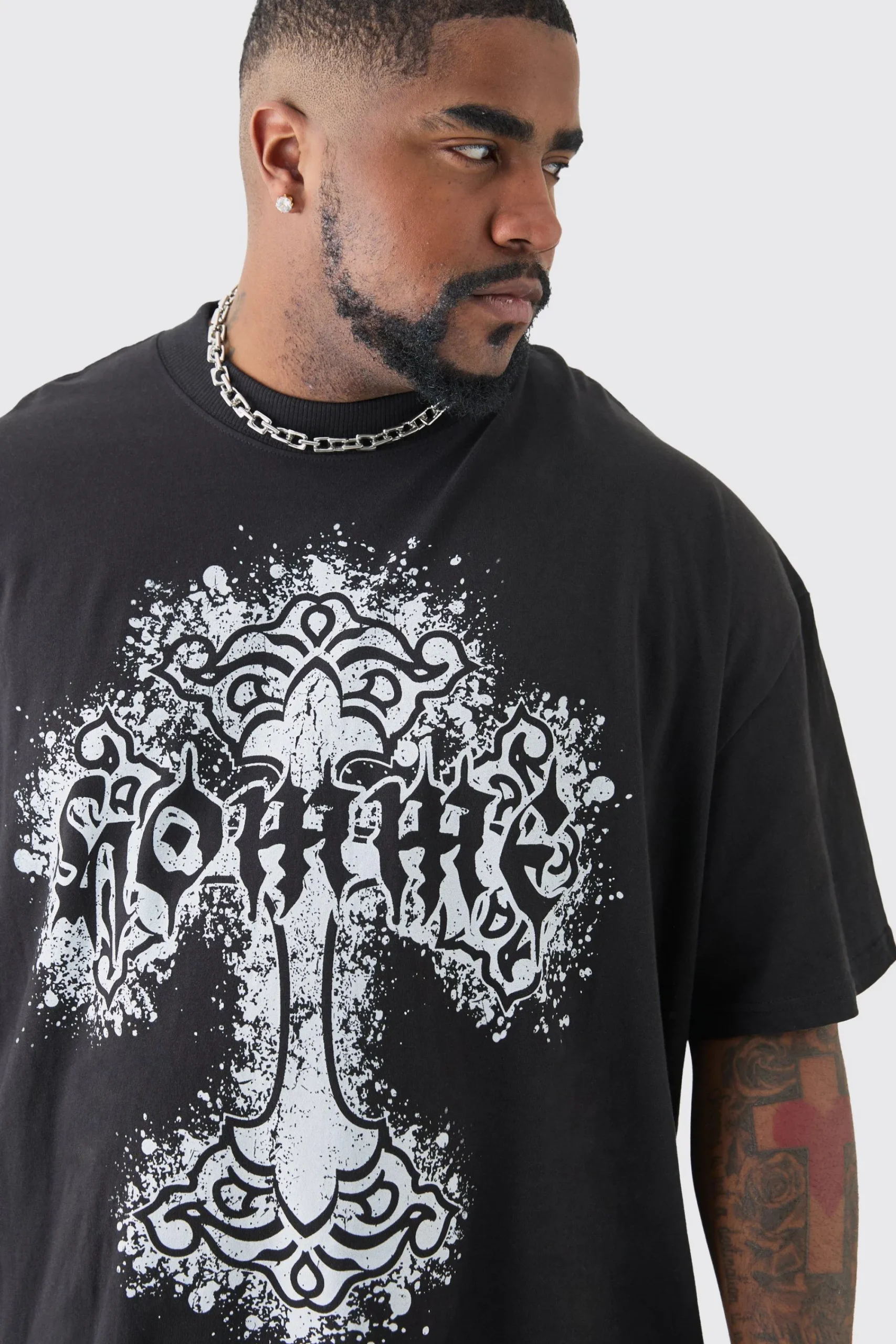 Plus Oversized Homme Cross Front & Back Print T-shirt | UK^boohooMAN Outlet
