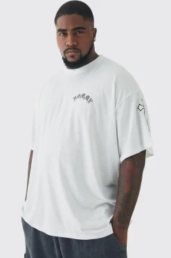 Plus Oversized Homme Print & Cross Embroidered T-Shirt | UK^boohooMAN