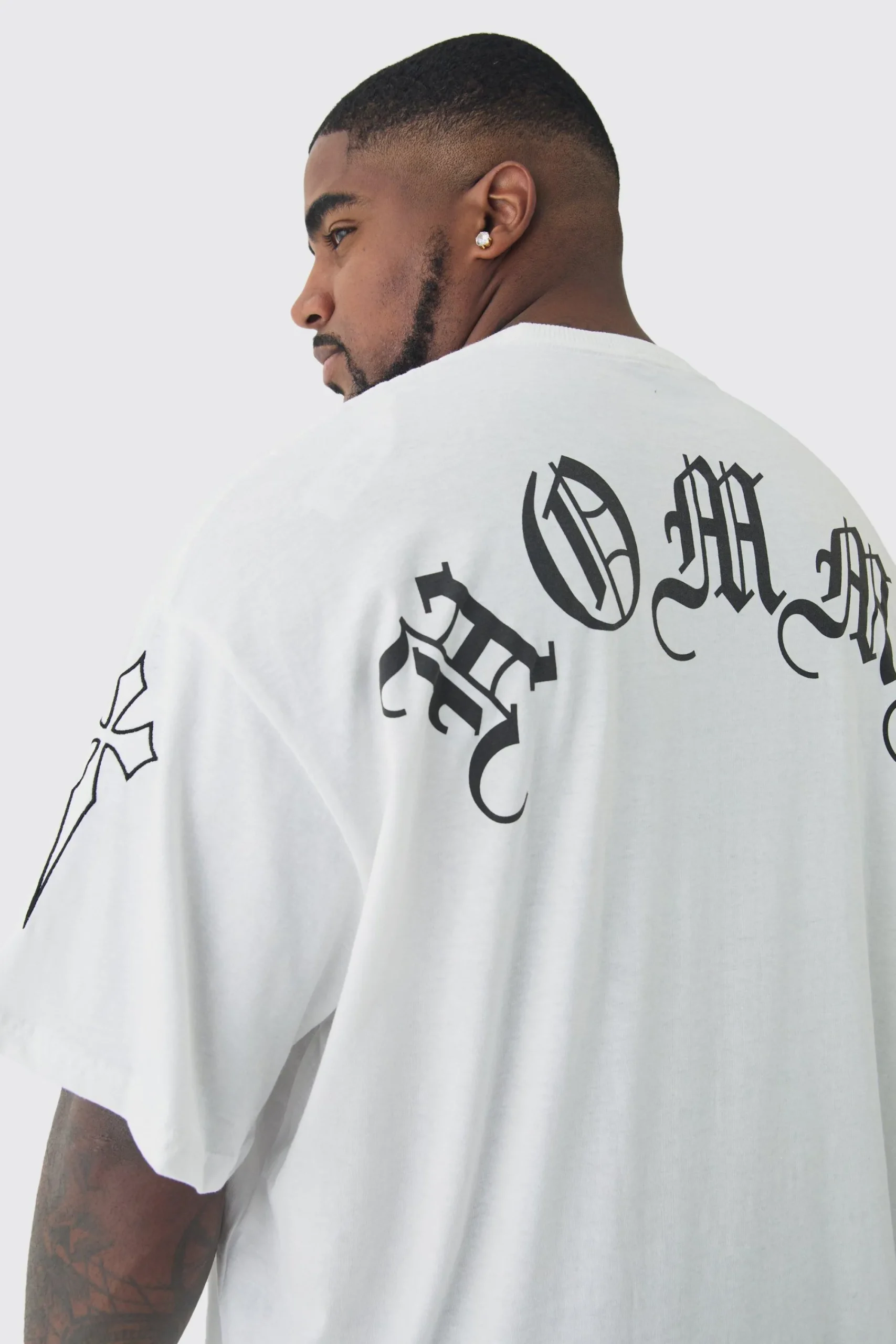 Plus Oversized Homme Print & Cross Embroidered T-Shirt | UK^boohooMAN