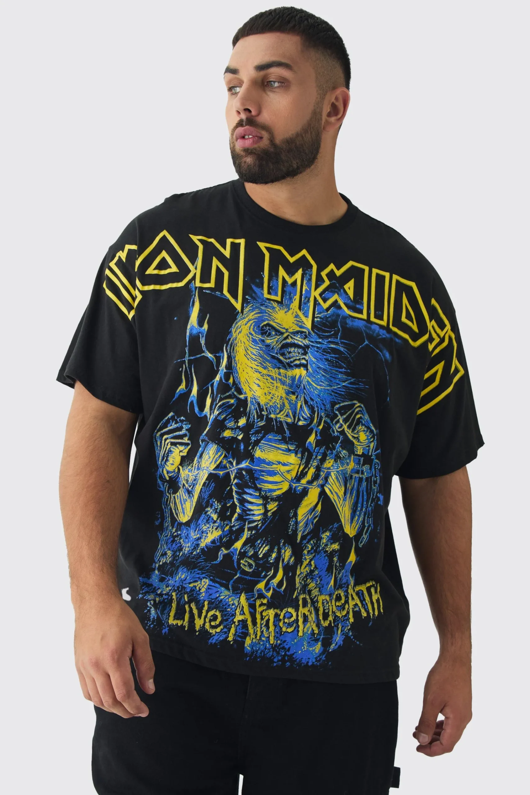 Plus Oversized Iron Maiden Large Scale License Print T-Shirt | UK^boohooMAN Online