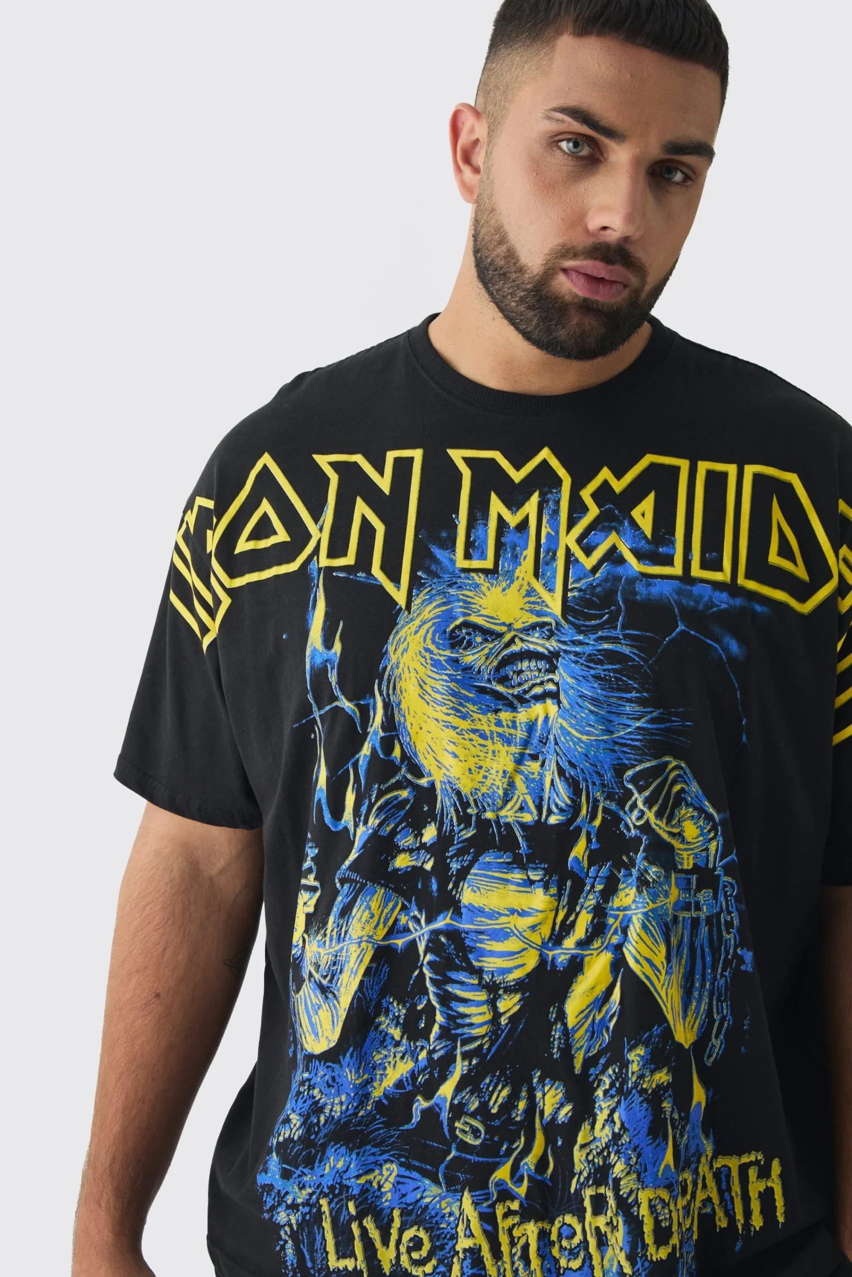 Plus Oversized Iron Maiden Large Scale License Print T-Shirt | UK^boohooMAN Online