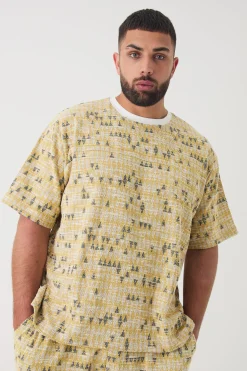 Plus Oversized Jacquard Geo T-shirt | UK^boohooMAN New