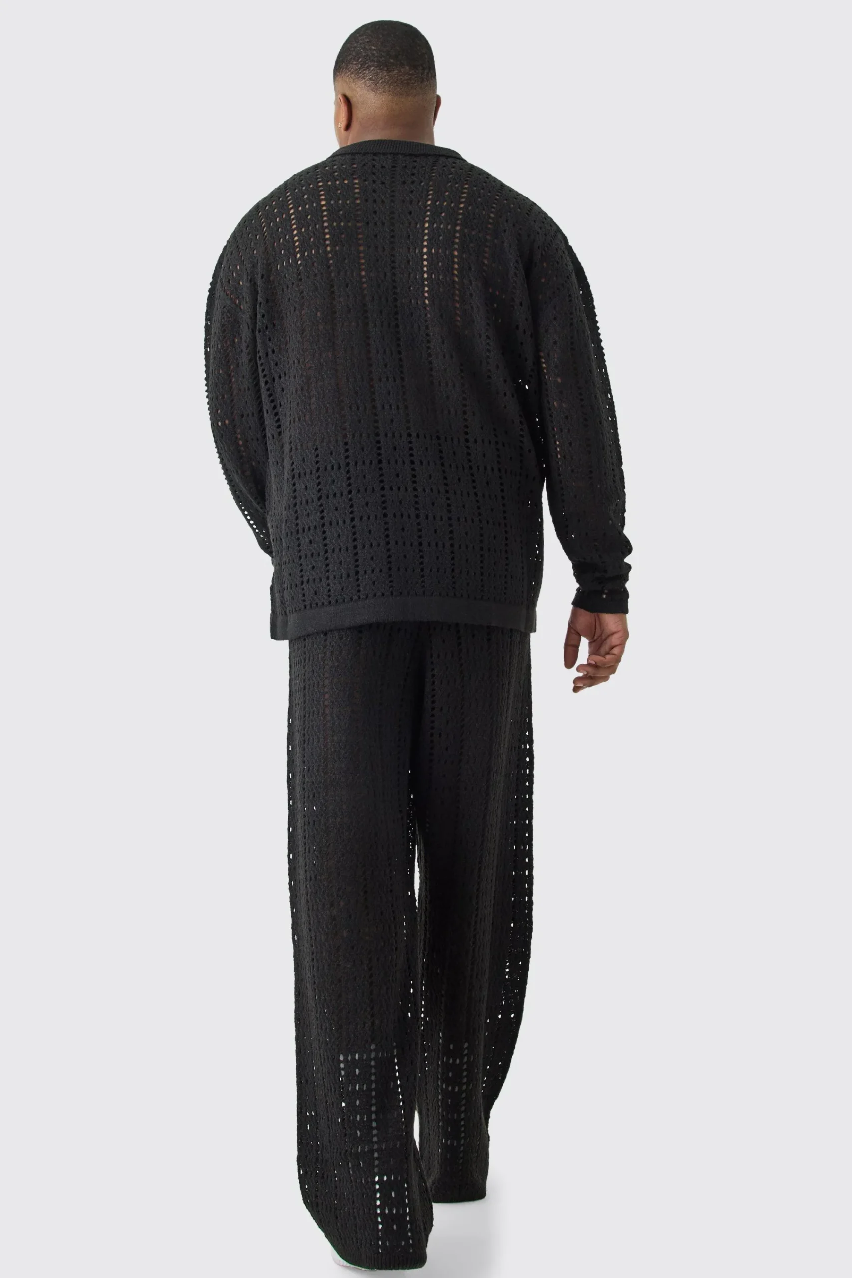 boohooMAN Plus Oversized Long Sleeve Crochet Knit Shirt In | UK| Shirts|Knitwear