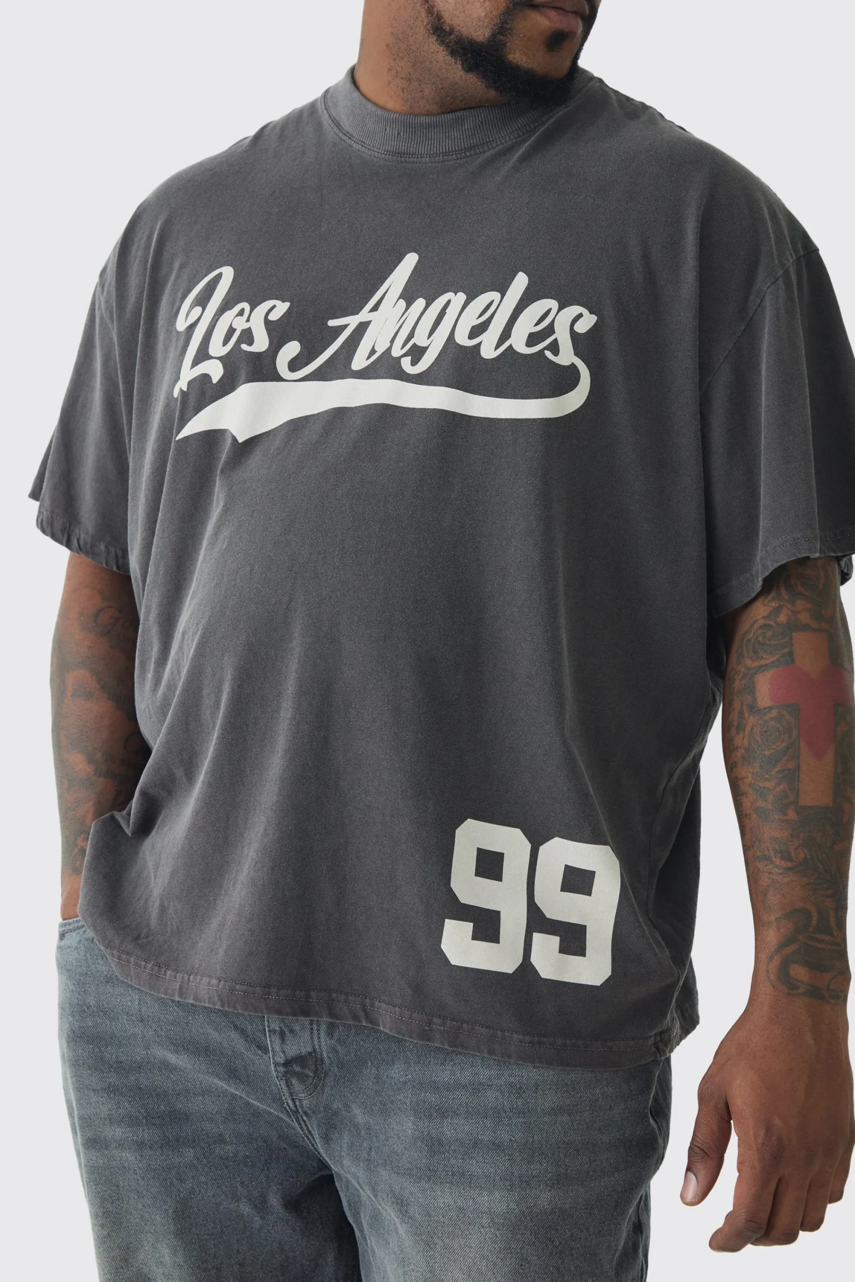 Plus Oversized Los Angeles Overdye Varsity Print T-shirt | UK^boohooMAN Hot