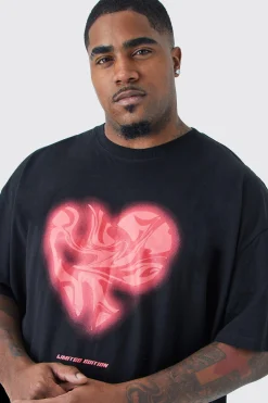 Plus Oversized Marble Heart Graphic T-shirt | UK^boohooMAN Outlet
