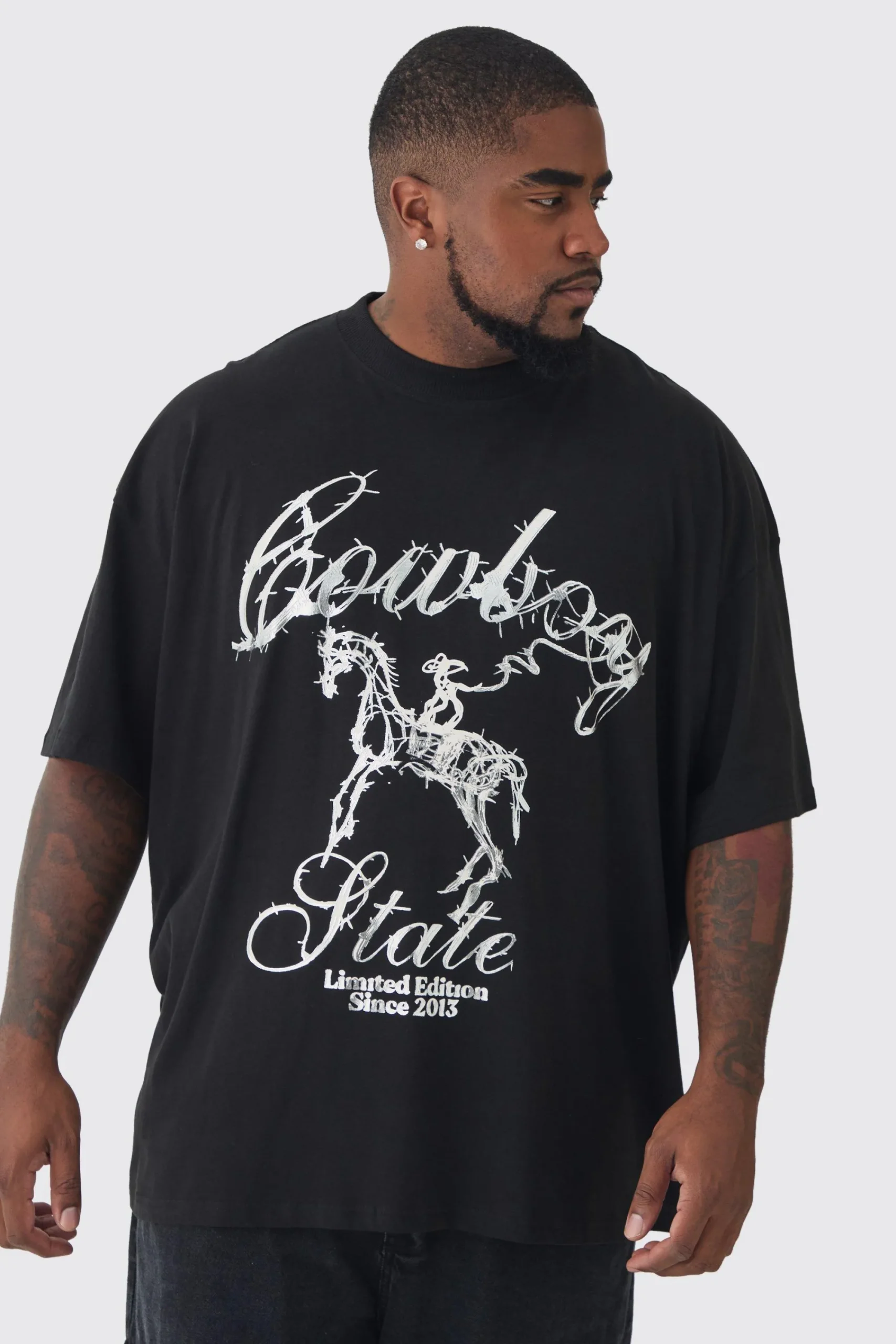 Plus Oversized Metallic Print Cowboy T-Shirt | UK^boohooMAN Sale