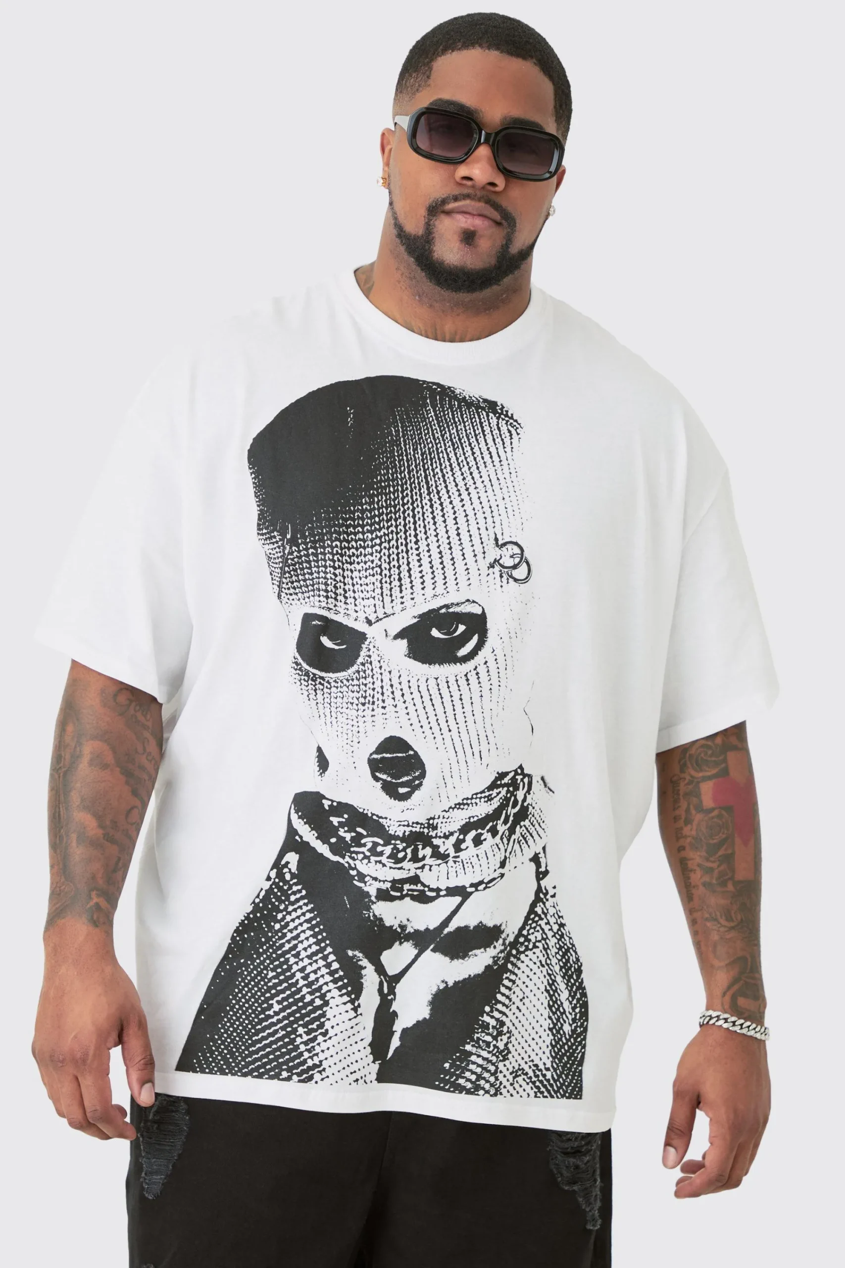 Plus Oversized Mono Balaclava Print T-shirt In | UK^boohooMAN Best