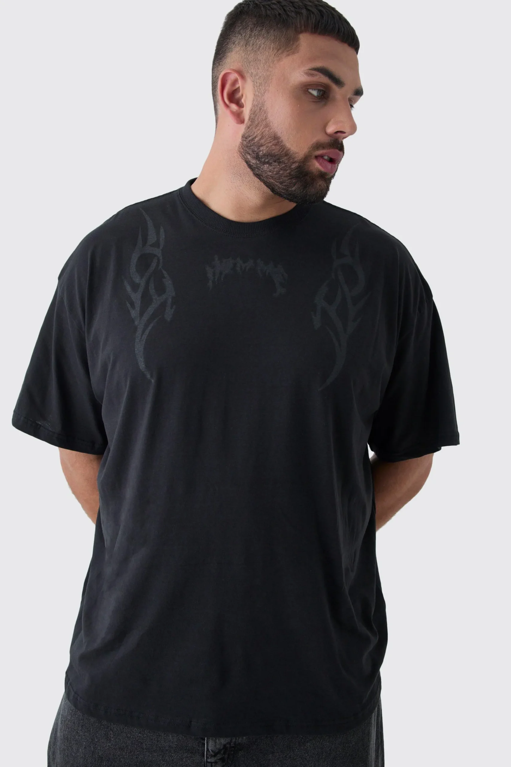 Plus Oversized Neck Homme Y2K Print T-Shirt | UK^boohooMAN Discount