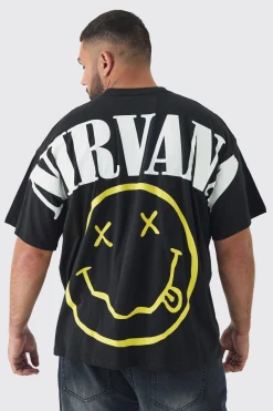 Plus Oversized Nirvana Over Seams License Print T-Shirt | UK^boohooMAN Best