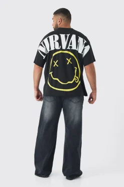 Plus Oversized Nirvana Over Seams License Print T-Shirt | UK^boohooMAN Best