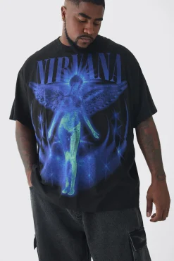 Plus Oversized Nirvana Over Seams License Print T-Shirt | UK^boohooMAN Discount