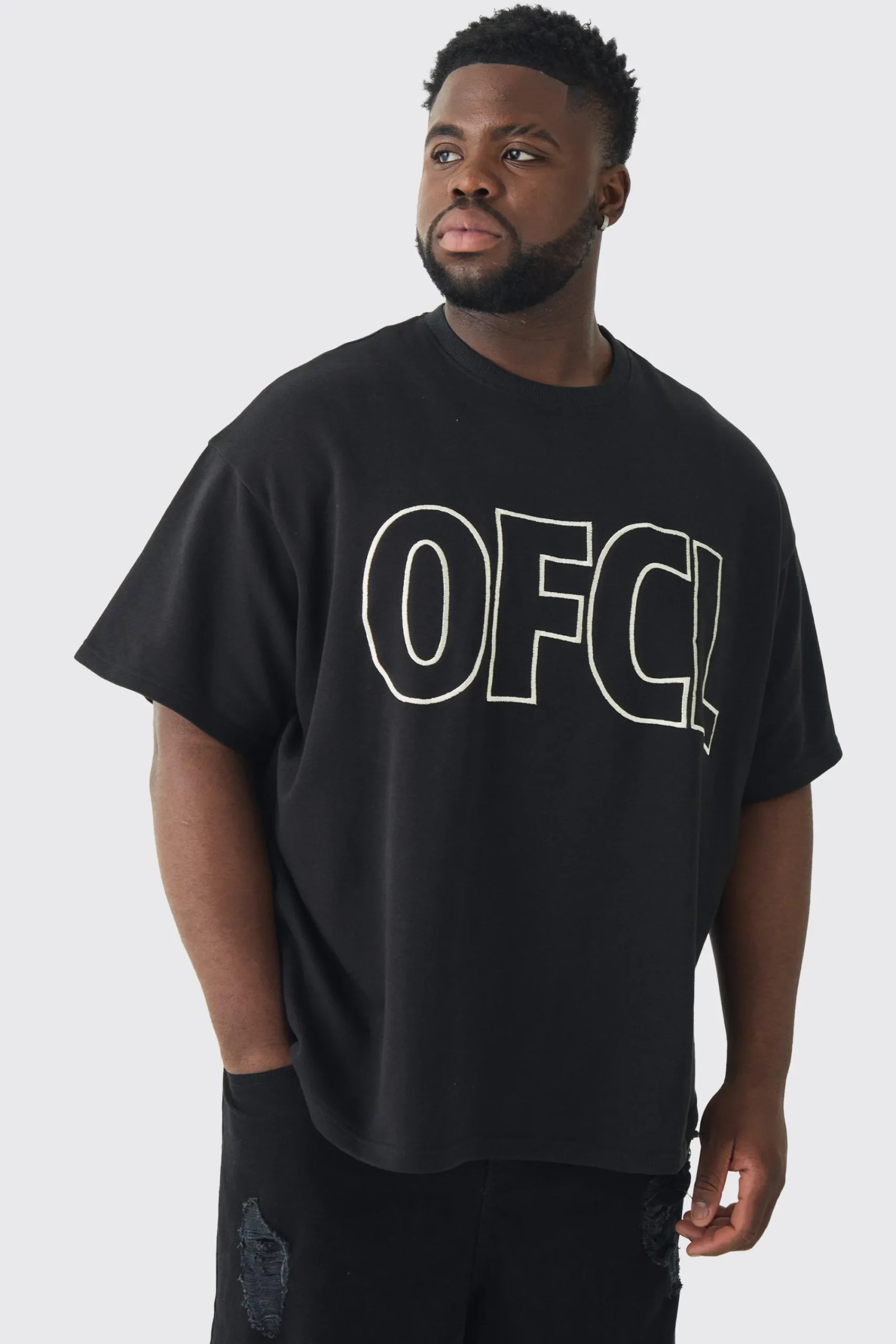 Plus Oversized OFCL Embroidered T-shirt | UK^boohooMAN