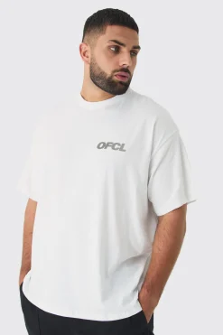Plus Oversized OFCL Embroidered T-shirt In White | UK^boohooMAN