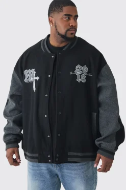 boohooMAN Plus Oversized Official Colour Block Varsity Jacket In | UK| Coats & Jackets