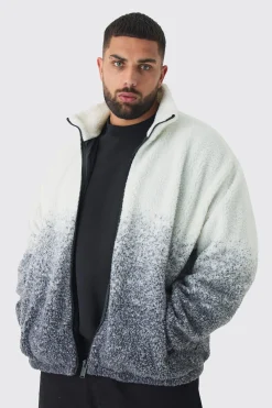 boohooMAN Plus Oversized Ombre Borg Funnel Neck Jacket In | UK| Coats & Jackets