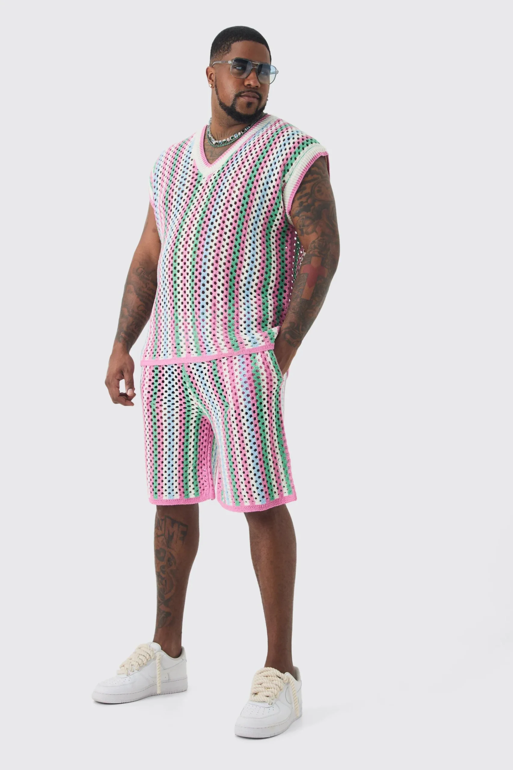 Plus Oversized Open Stitch Crochet Knitted Tank | UK^boohooMAN Outlet