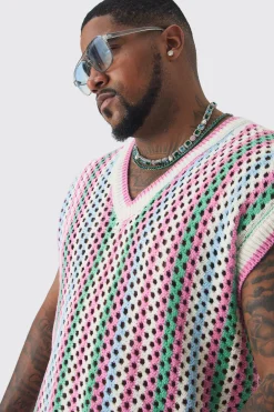 Plus Oversized Open Stitch Crochet Knitted Tank | UK^boohooMAN Outlet