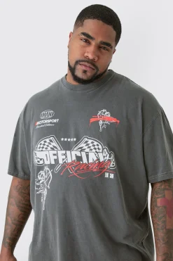 Plus Oversized Overdye Wash Moto Print T-shirt | UK^boohooMAN Hot
