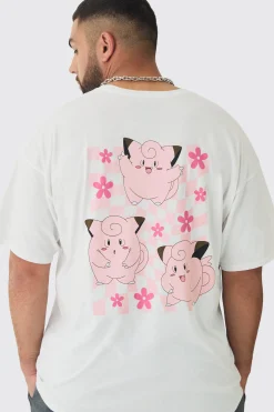 Plus Oversized Pokemon Clefairy License Print T-Shirt | UK^boohooMAN