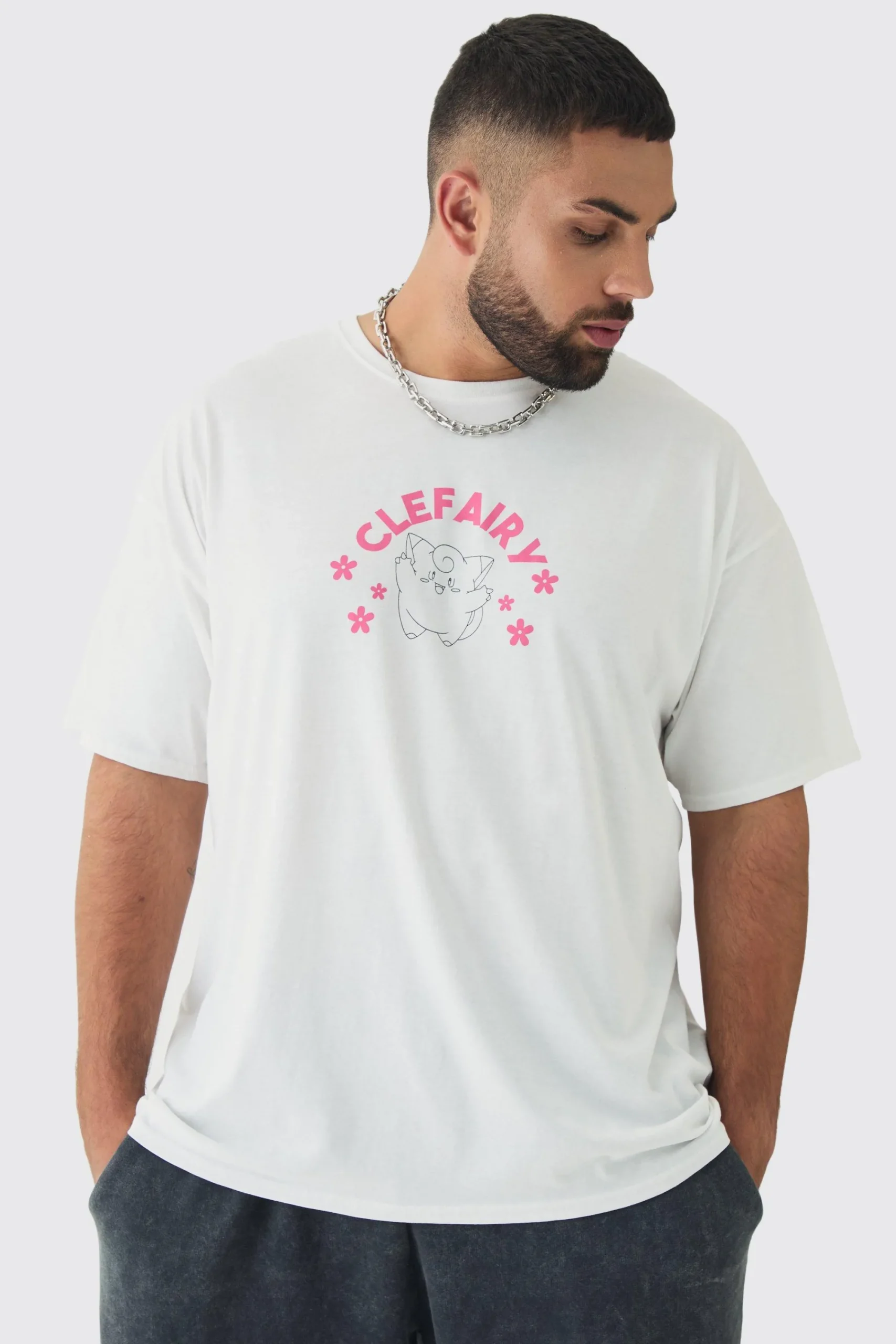 Plus Oversized Pokemon Clefairy License Print T-Shirt | UK^boohooMAN