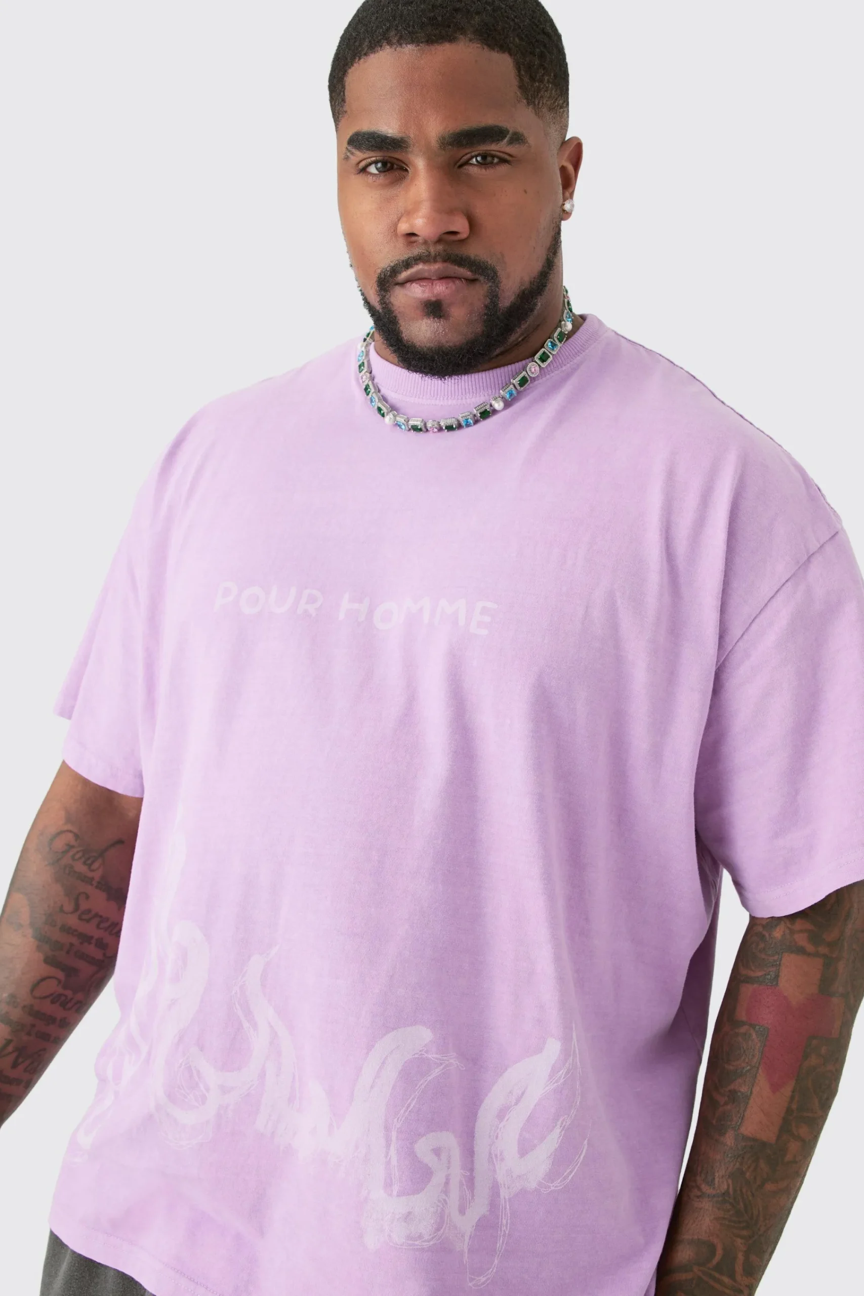 Plus Oversized Pour Homme Printed T-shirt In | UK^boohooMAN Outlet