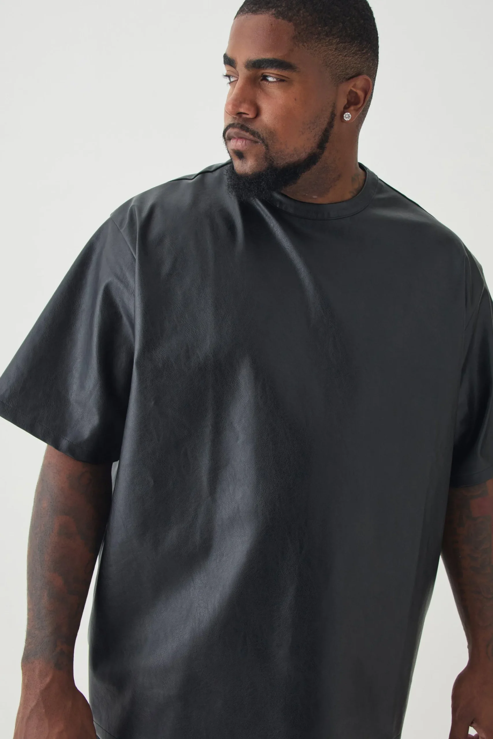 Plus Oversized Pu T-shirt | UK^boohooMAN Discount