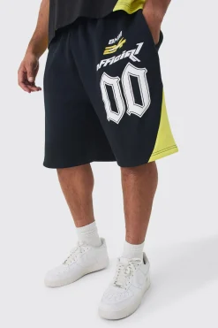 boohooMAN Plus Oversized Puff Print Moto Mid Length Shorts | UK| Shorts