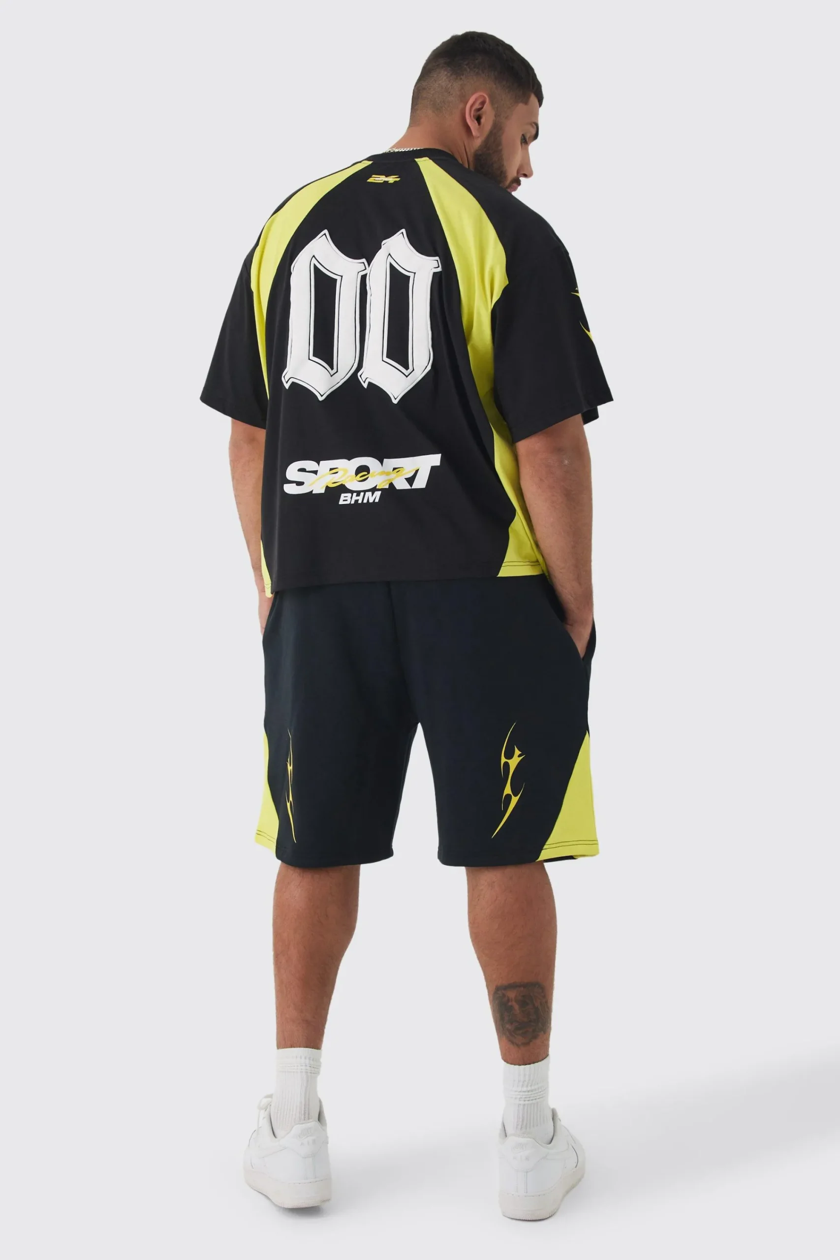 boohooMAN Plus Oversized Puff Print Moto Mid Length Shorts | UK| Shorts