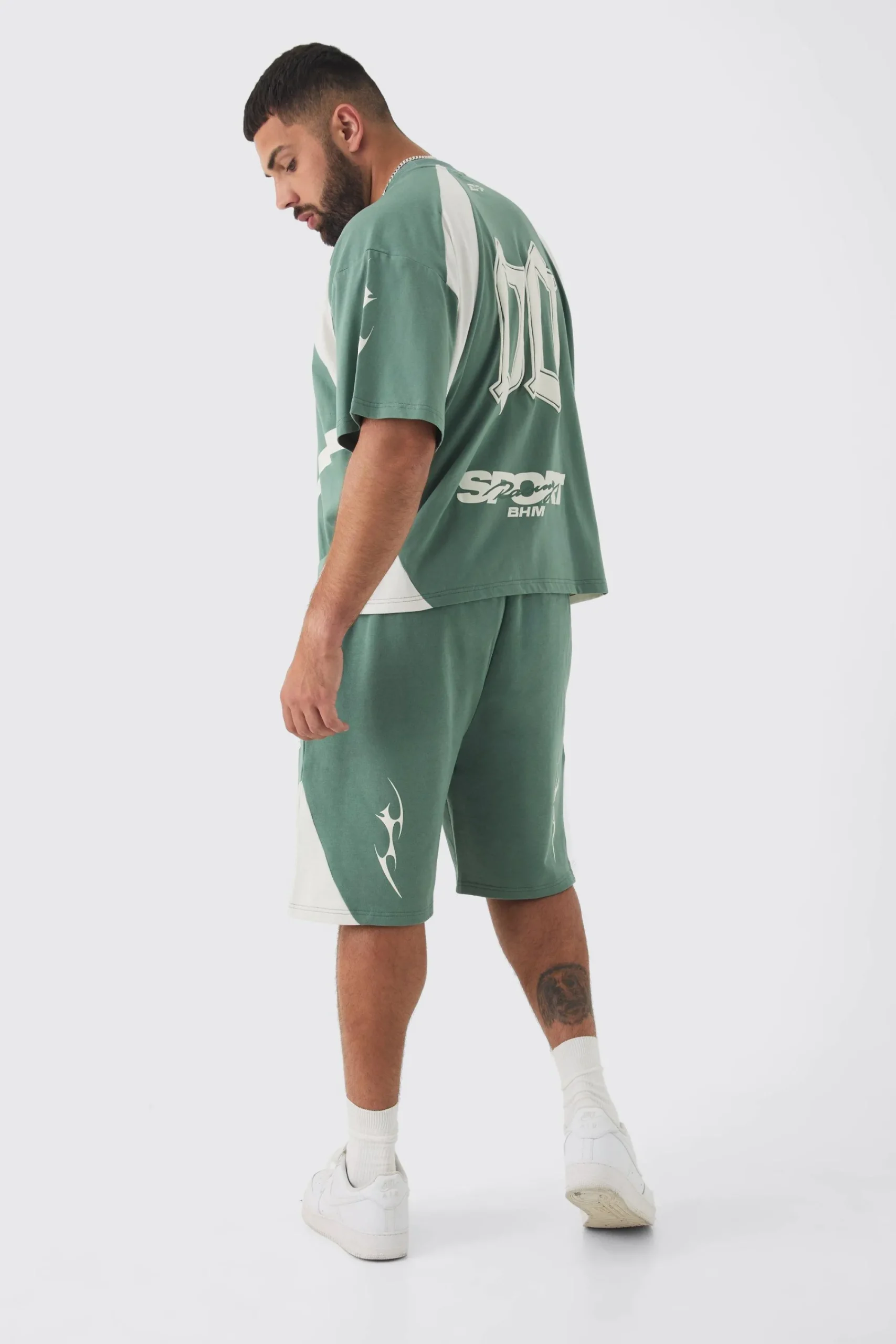 boohooMAN Plus Oversized Puff Print Moto Mid Length Shorts | UK| Shorts