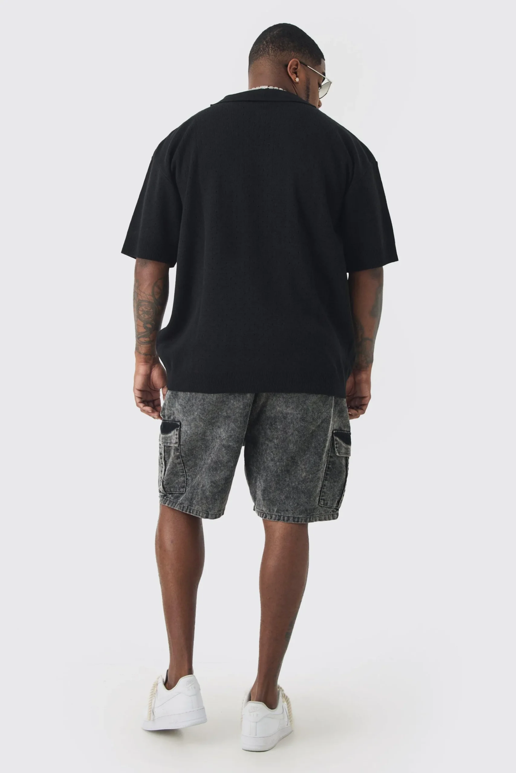 boohooMAN Plus Oversized Revere Crochet Polo | UK| Knitwear