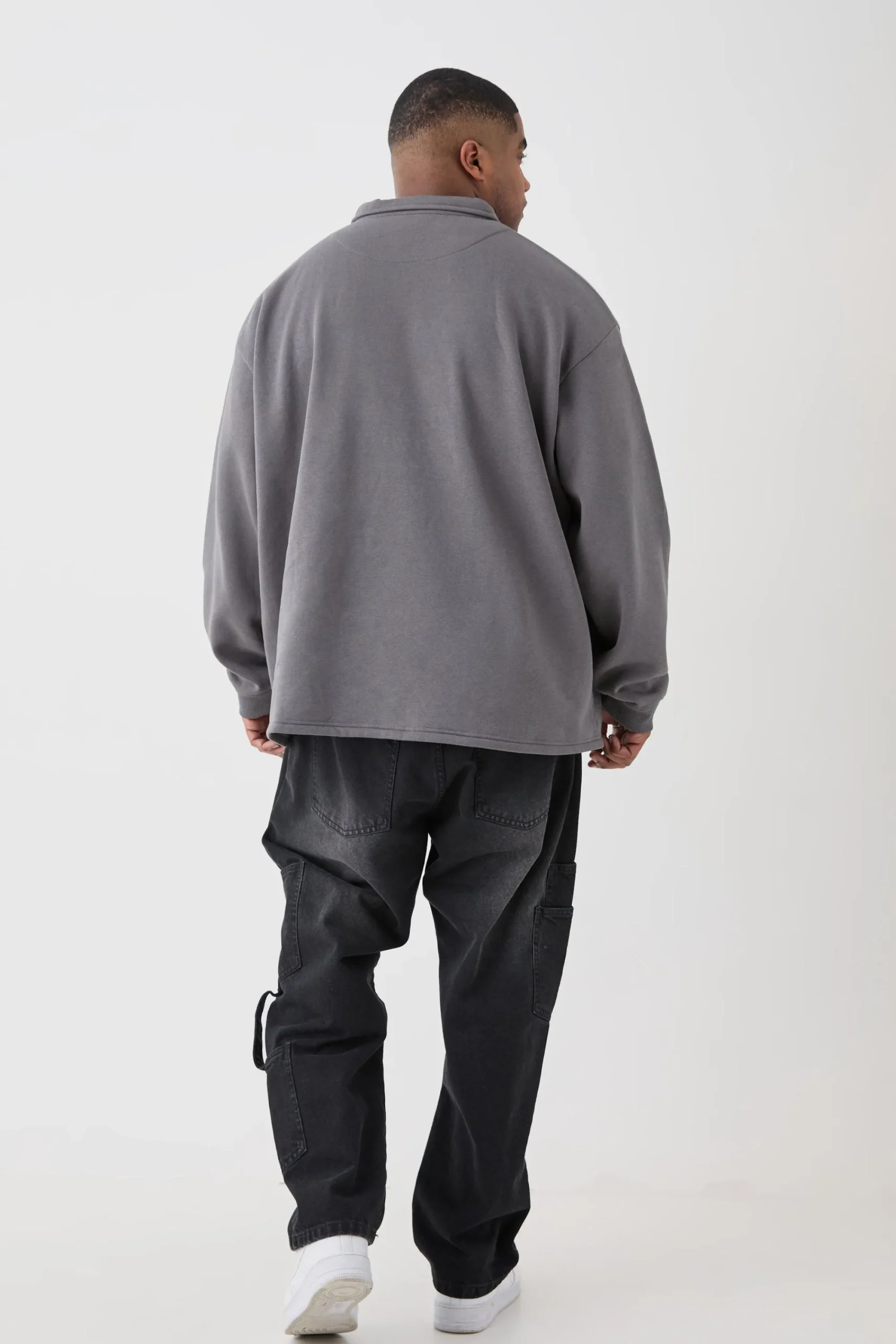 Plus Oversized Revere Rugby Sweatshirt Polo | UK^boohooMAN Clearance