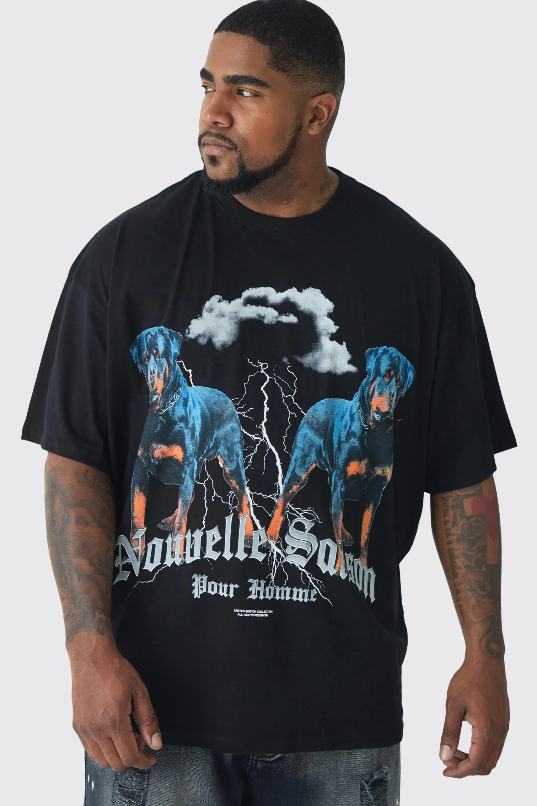 Plus Oversized Rottweiler Graphic T-shirt | UK^boohooMAN