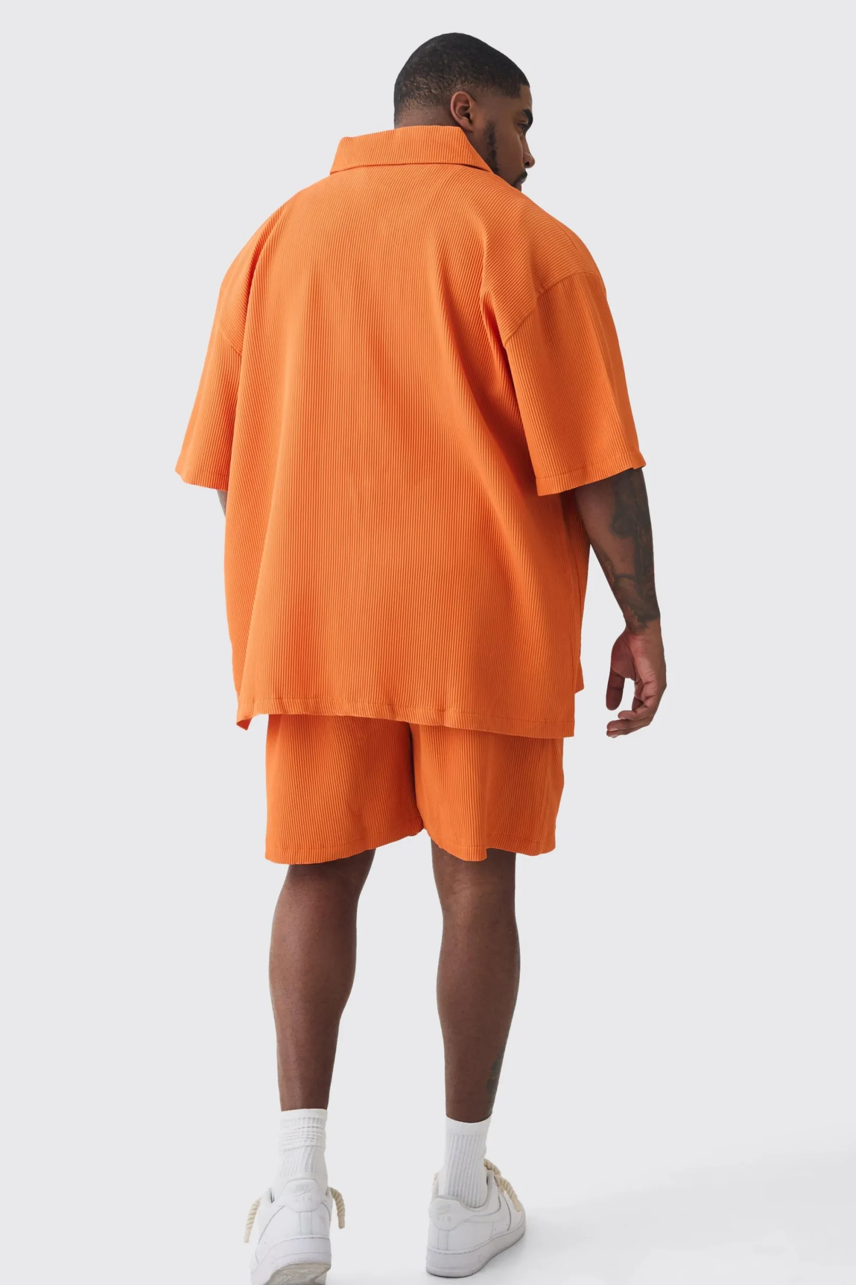 boohooMAN Plus Oversized Short Sleeve Pleated Shirt & Short Set In | UK| Sets & Co-Ords