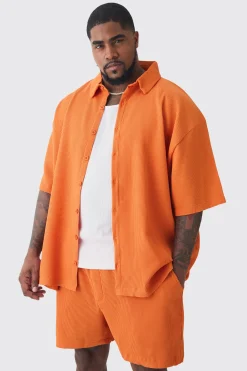 boohooMAN Plus Oversized Short Sleeve Pleated Shirt & Short Set In | UK| Sets & Co-Ords