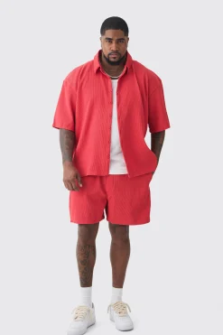 boohooMAN Plus Oversized Short Sleeve Pleated Shirt & Short Set In | UK| Sets & Co-Ords