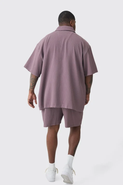 boohooMAN Plus Oversized Short Sleeve Pleated Shirt & Short Set In | UK| Sets & Co-Ords