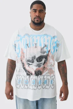 Plus Oversized Skull Over Seams Graphic T-shirt | UK^boohooMAN