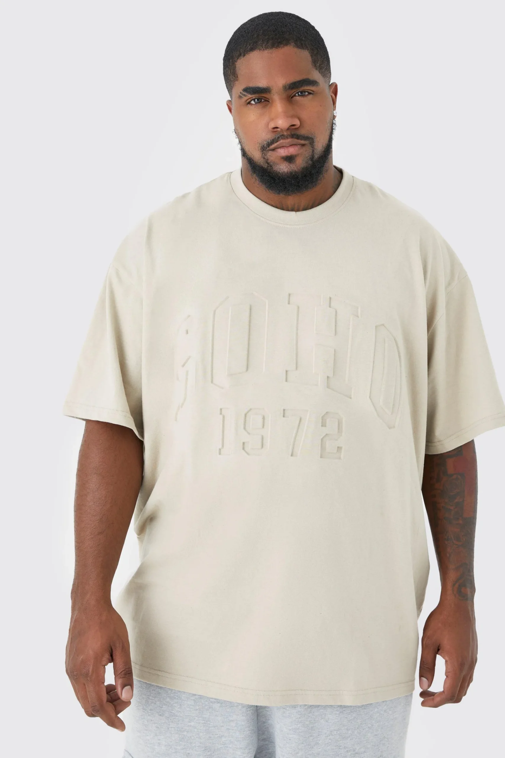 Plus Oversized Soho Varsity Debossed T-shirt | UK^boohooMAN Hot