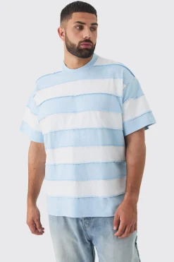 Plus Oversized Stripe Raw Seam T-shirt | UK^boohooMAN Online