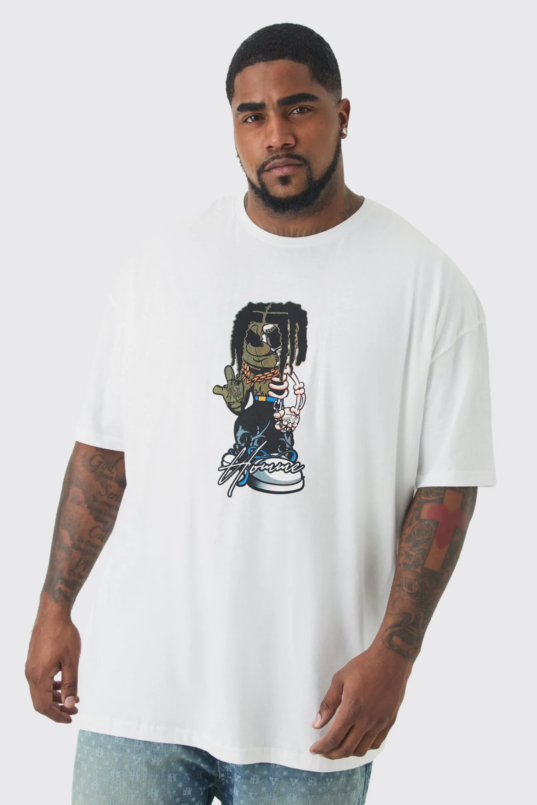 Plus Oversized Teddy Chest Print T-shirt | UK^boohooMAN New