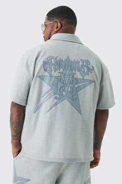 boohooMAN Plus Oversized Textured Star Embroidered Shirt | UK| Shirts